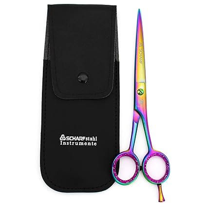 SCHARF STAHL® Profi Haarschere, Professionelle Haarschere mit Mikroverzahnung 6,5 Zoll in Multicolor | scharfer und präziser Schnitt | geeignet für Damen und Herren | zum Trocken- und Nass Schneiden