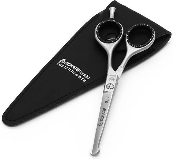 Scharf Stahl® Profi Fellschere Hundeschere Pfotenschere Tierhaarschere - 5,5 Zoll - Hunde Haarschere mit Mikroverzahnung - Gerade - für Hunde und Katzen