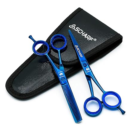 SCHARF STAHL® Profi Haarscheren Set in Blau, Modellierschere & Haarschere mit einseitiger Mikroverzahnung in 6 Zoll, scharfer und präziser Schnitt, für Damen und Herren